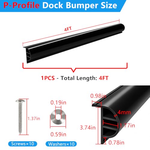 Dock Bumpers 4FT/12FT/16FT/24FT, Boat Dock Bumpers for Edging with Stainless Steel Screws and Washers, Dock Fenders Boat Dock Guards P-Profile Heavy Wall for Edge Protection 1/3/4/6 Pack Multi Color - color: Black, size: 4FT