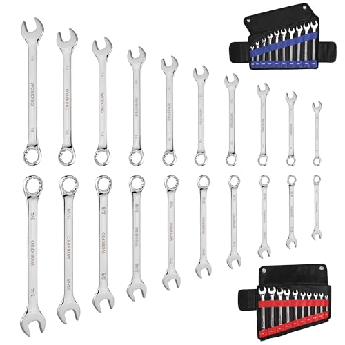 WORKPRO 20-Piece Combination Wrench Set, Metric 6-18mm & SAE 1/4"-3/4"