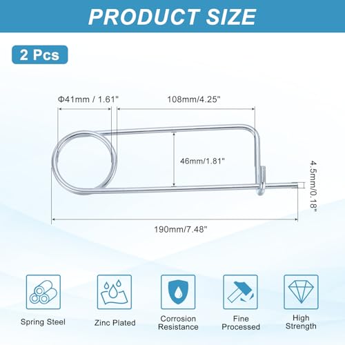 MECCANIXITY 2pcs Steel Brooch Cotter Pins, 0.18x7.48 Inch (4.5x190mm) Brooch Shape Cotter Safety Spring Pin, Quick Locking Fastener for Garden, Farm, Lawn, Rectangle - size: M4.5x190mm