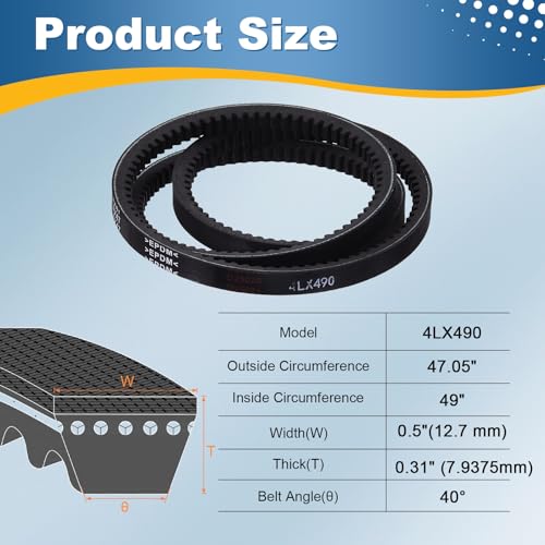 uxcell 4L490 Rubber V-Belt 49" Outer Circ x 0.5" Width x 0.31" Thick - size: 4LX490