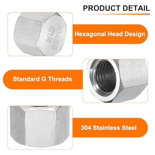 uxcell 4pcs Hex End Cap 304 Stainless Steel Nut with Washer, G1/4" Female Thread Pipe Fitting, Gas Line Water Line Stop Valve Cap Tubing Ends for Plumbing Fittings, Silver Tone - size: G1/4"