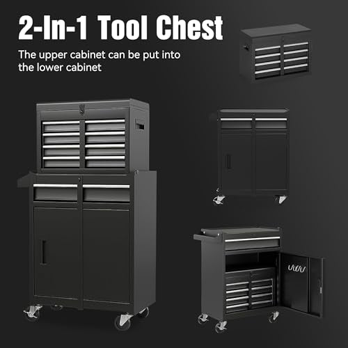 5-Drawer Rolling Tool Chest with Detachable Top Toolbox - color: Black, style: 5 drawer-detachable