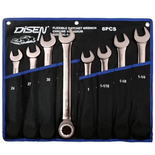 DISEN 8pcs Large Wrench Set Nickel Plating Jumbo Ratcheting Wrench Set - color: Black Nickel