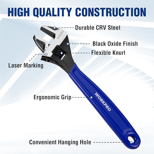 WORKPRO 5 PCS Adjustable Wrench Set, 4", 6", 8", 10" 12" Wide Jaw Wrenches - color: Blue, size: 4-Inch & 6-Inch & 8-Inch & 10-Inch & 12-Inch
