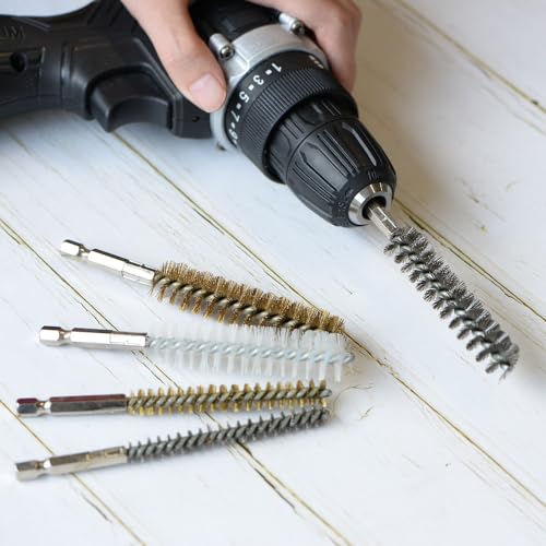 HARFINGTON 5Pcs Nylon Bore Brush 13mm Dia Cleaning Twisted Wire Brush Tube Pipe Cleaner with Handle 1/4 Inch Hex Shank for Tubes, Ports, Bearings - size: 13mm