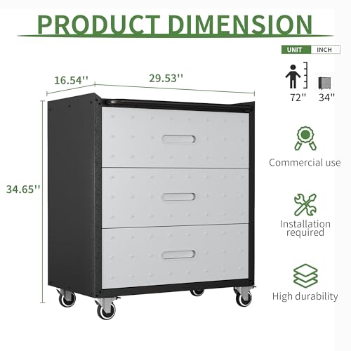 3 Drawer Metal Mobile Garage Tool Storage Cabinet with Wheels,Gray - color: Black/Gray, style: 3 drawer with wheels