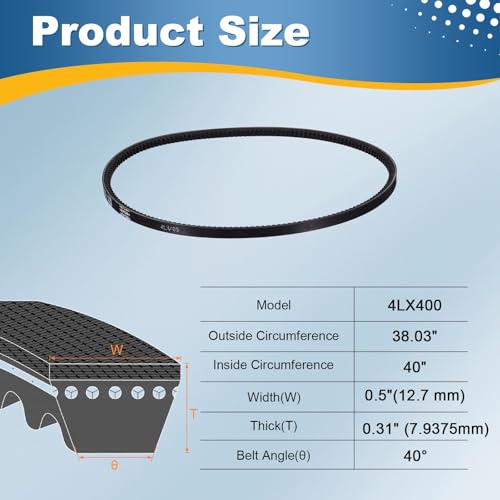 uxcell 4L400 Rubber V-Belt 40" Outer Circ x 0.5" Width x 0.31" Thick - size: 4LX400