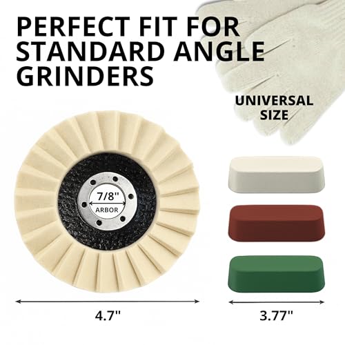 13PCS Aluminum Polishing Kit – 9 Felt Polishing Wheels for Grinder 3 Aluminum Buffing Compound Bars 1 Gloves Angle Grinder Kit for Metal Surface Finishing Rim Detailing DIY Garage Use - style: 13 PCS Beige Set