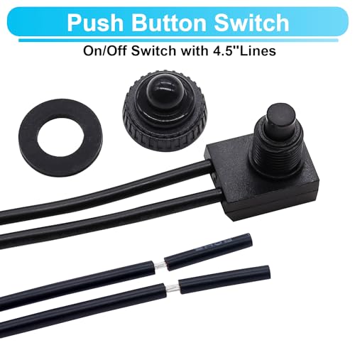 TWTADE 2PCS Waterproof RV Push Button Switch 12V ON/Off SPST Switch for Motorcycle/Auto Car Bathroom Fan with 4.5'' Lines KP-107 - size: 2 PCS