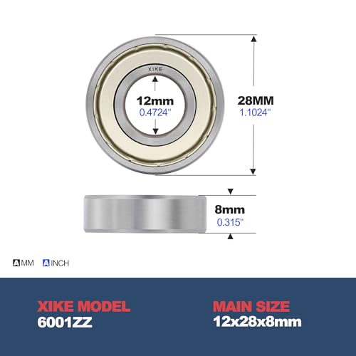 XIKE 6001ZZ Shielded Deep Groove Ball Bearings, 12x28x8 mm, 2-Pack - size: 6001ZZ - 12x28x8 mm