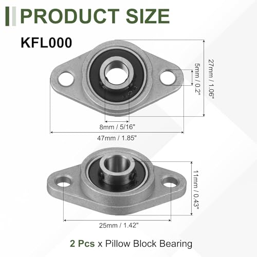 uxcell KFL08 Pillow Block Bearing 5/16" (8mm) Zinc Alloy Steel 2Pcs - size: KFL08 (5/16" Bore)