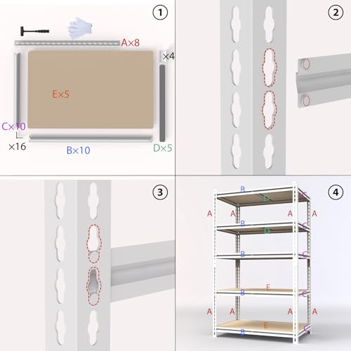 White Storage Shelving Unit,40" W 5 Tier Storage Shelve,Adjustable Heavy-Duty Shelving for Pantry, Kitchen, Garage, Closet,Office (72" 40" 19") - size: White 72"*40"*19" 5T