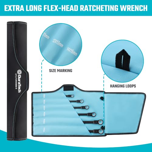 DURATECH Extra Long Flex-Head Ratcheting Wrench Set, 6-Piece, Metric - size: 8-19mm, Black