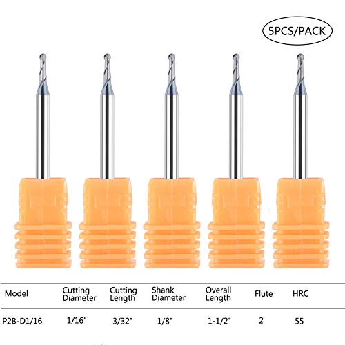 SpeTool 5Pc/Pack 1/16" Cutter Spiral End Mill 1/8" Shank for CNC Machine Milling Toos Router Bits - size: D1/16"