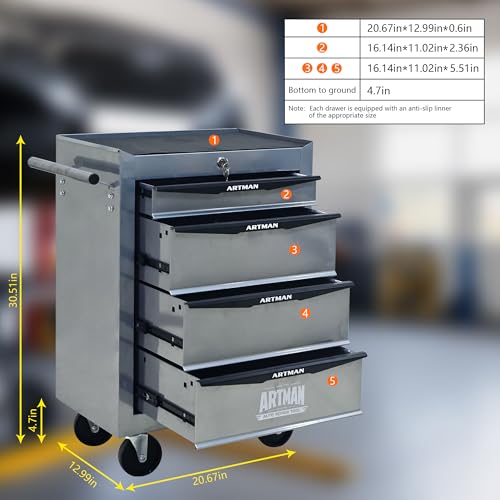 4-Drawer Rolling Tool Chest, Lockable for Garage, Silver - color: Silver, size: 4-Drawers