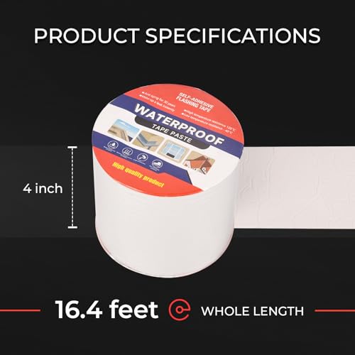 Butyl Waterproof Tape 4" W X 16.4' L Aluminum Foil Tape with Butyl Rubber Adhesive, Aluminum Butyl Rubber Tape for Window Caulking, Boat Sealing, Roof Patching, Silver - size: 4" W X 16.4' L