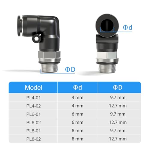 TAILONZ 4mm x 1/8" BSP Push to Connect Elbow Fitting 10Pcs - size: 4mm OD 1/8" BSP