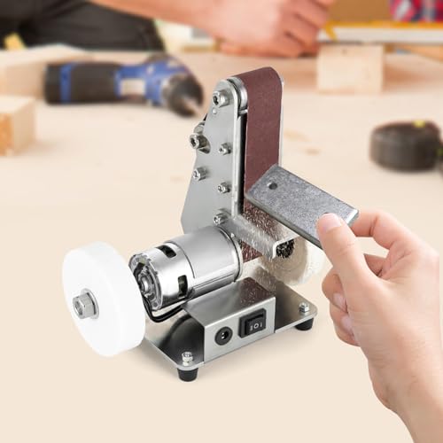 Mini Belt Sander, 7 Adjustable Speed Table Top Grinder Sanding Machine, Portable Multifunctional Electric Bench Grinder Polisher for DIY Craft Woodworking Knife Stained Glass Jewelry Making