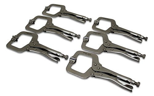 6 Pack - 11” C-Clamp Locking Pliers, Swivel Pads