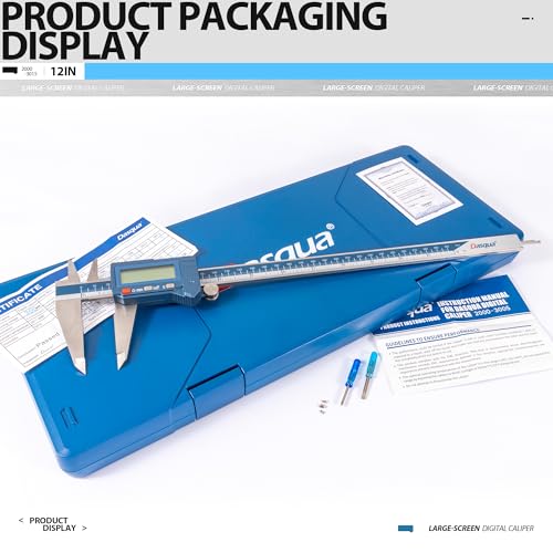 Dasqua 12" IP54 Digital Caliper, Stainless Steel Water-Resistant Precision Measuring Tool with Large LCD, Inch/Metric/Fraction Switch, Resolution 0.0005"/0.01mm/1/128, Accuracy ±0.001"/0.02mm - size: IP54 12"