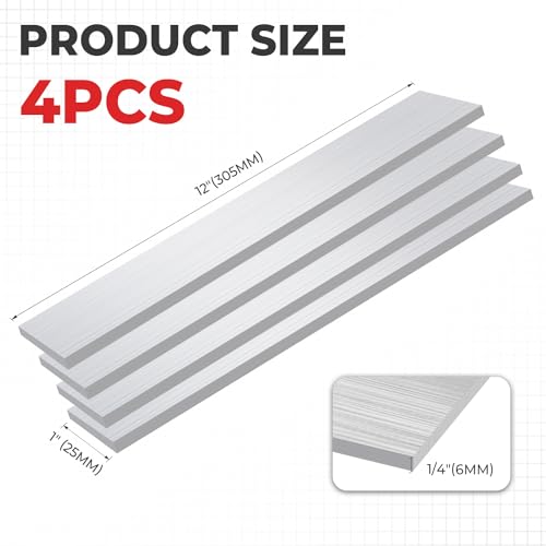6061 Aluminum Flat Bar, 1/4" x 1" x 12" Rectangle Aluminum Bar Stock, T6511 Solid Mill Stock for Industrial Building, DIY Projects, Metal Crafting and Fabrication(4 Pcs ) - size: 1/4" x 1" x 12"