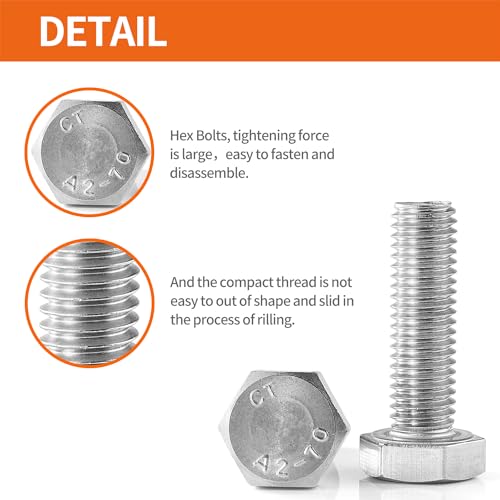 M6 x 30mm 35mm 40mm 45mm 50mm Heavy Duty Hexagon Bolts Hex Head Screws, 304 Stainless Steel, Metric, Machine Fully Thread, Bright Finish, Assortment Kit 50PCS - size: M6 x 30/35/40/45/50mm (50PCS)