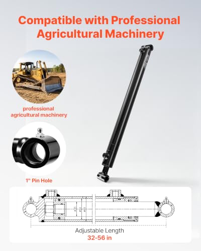VEVOR Double Acting Hydraulic Cylinder, 2" Bore x 24" Stroke, Max 3500PSI Hydraulic Cylinder, Heavy-Duty Welded Cross Tube Cylinders with 1" Pin Hole & SAE #6 Port for Agricultural Machinery, Tractors - size: 2x24