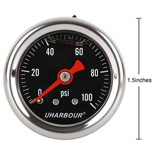 UHARBOUR Glycerin Pressure Gauge 0-100Psi, 1-1/2" Black Dial - size: 0-100PSI, style: Back Mount(black dial)