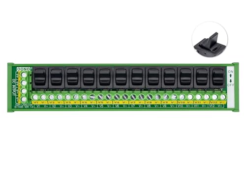 DIN Rail Mount 12 Channel Paddle Switch DC Power Distribution Strip Module - style: Paddle Switch, DIN Rail Mount