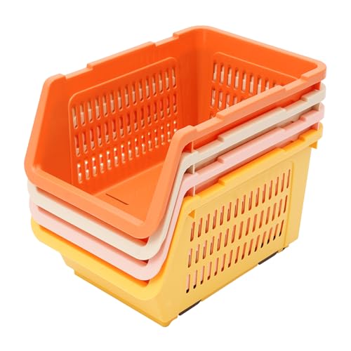 4 Pcs Open Front Stackable Storage Bins, PP Stacking Organizer Baskets with Rolling Wheels, Telescopic Buckles, Nestable, 38.58lbs Load (Ocean Mix) - color: Ocean Mix