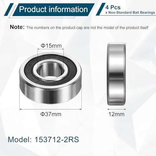 uxcell 4Pcs 153712-2RS Non-Standard Ball Bearings 15mm ID x37mm OD x12mm T - size: 153712-2RS
