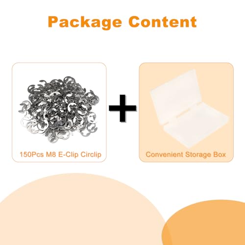 150Pcs M8 E-Clip Circlip, 304 Stainless Steel Snap Rings - color: Silver, size: M8