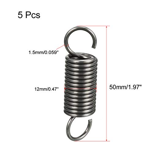 uxcell 5Pcs Extended Tension Spring Wire Dia 0.059", OD 0.47", Free Length 1.97" Nickel-Plated Spring Steel Small Dual Hook Tension Springs for Production - size: 0.059" × 0.47" × 1.97"