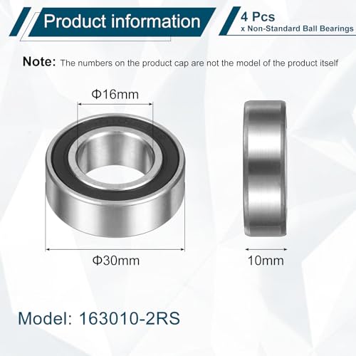 uxcell 4Pcs 163010-2RS Non-Standard Ball Bearings 16mm ID x30mm OD x10mm T - size: 163010-2RS