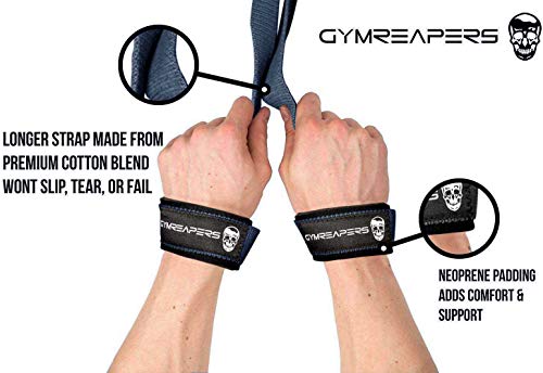 Gymreapers Lifting Wrist Straps for Weightlifting, Bodybuilding, Powerlifting, Strength Training, & Deadlifts - Padded Neoprene with 18" Cotton - color: Navy