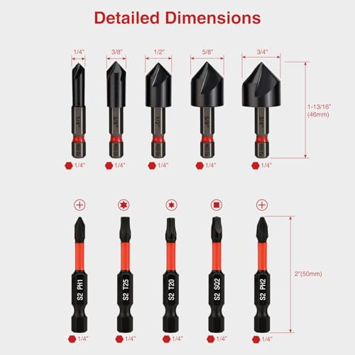 ANGELSWORD Countersink Drill Bit Set for Metal, M35 Cobalt TiAlN Coat, 5pc