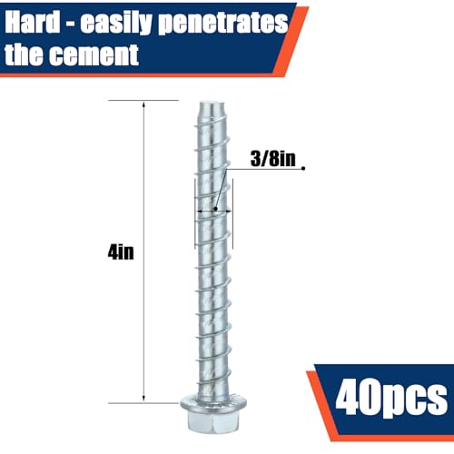 Tandefio 40 Pack 3/8 x 4 Concrete Anchors and Screw Kits Galvanized - size: 3/8" X 4"