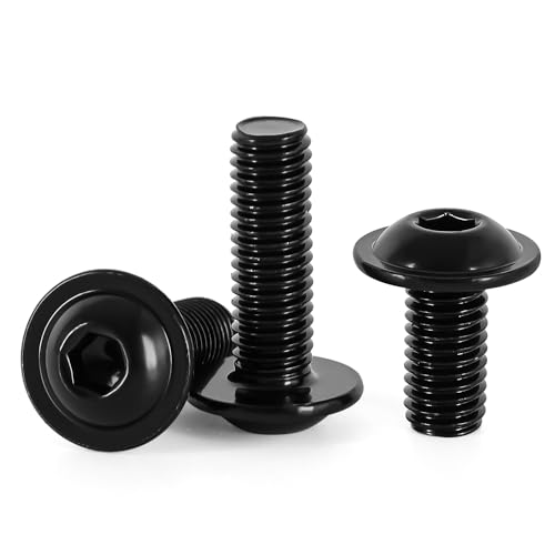 M5-0.8 x 6mm 50 PCS Flanged Button Head Socket Cap Bolts Screws, Stainless Steel 304, Allen Socket Drive, Screwdriver Bit Included, Black Finish, Fully Machine Thread - color: Black, size: M5 x 6mm