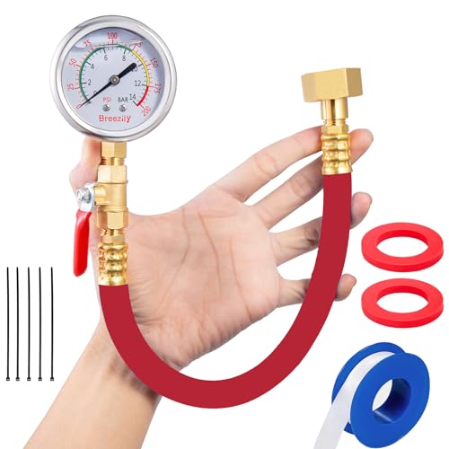 Water Test Pressure Gauge Kit,2.5" Dial+12" EPDM Rubber+1/4" Lead-Free Valve+1/4 to 3/4 Adapter,0-200PSI/0-1.4MPA(Stainless Steel/Color) Red Kit - size: Kit | Red