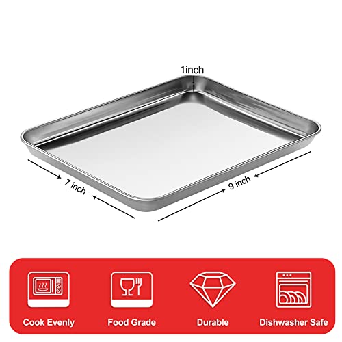 Baking Sheet, Stainless Steel Cookie Sheet Baking Pan Tray for Toaster Oven Size 9 x 7 x 1 Inch, Non Toxic & Healthy, Mirror Finish & Easy Clean, Dishwasher Safe - size: 9inch