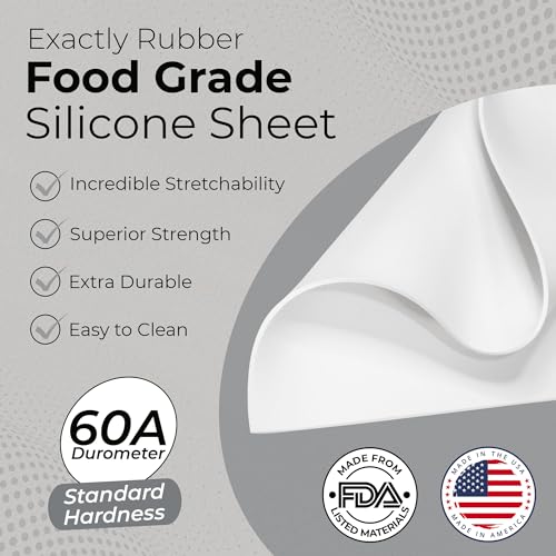 Exactly Rubber - White Silicone Sheet, 60A Durometer Silicone Mat, Food-Grade Rubber Mat with -80 to 450°F Temperature Resistance, 400% Elongation, Silicone Placemat Made in The USA, 1/16 x 18” x 36” - size: 1/16 x 18 x 36