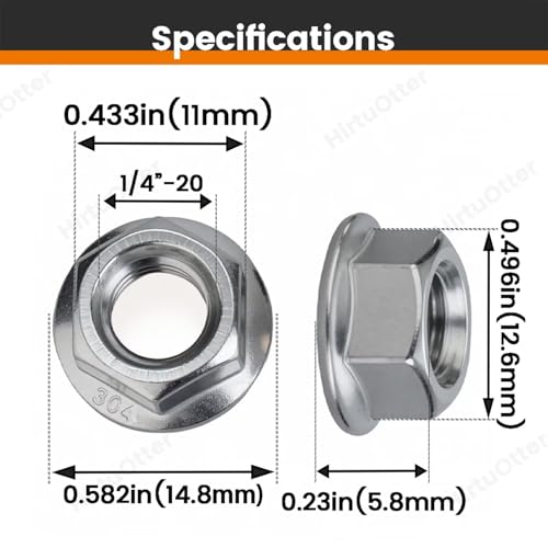 50 pcs 1/4"-20 Serrated Flange Hex Lock Nuts, 304 Stainless Steel 18-8 Full Thread Locknuts for Outdoor Furniture, Industrial Machinery, Automotive Repair & DIY Projects with Bright Finish - size: 1/4"-20