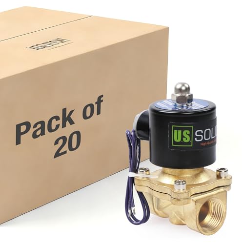 U.S. Solid 3/4 in Brass Electric Solenoid Valve, DC 12 V, Normally Closed, FKM Seal, 7.6 Cv, Semi-Direct, for Air Gas Fuel and Oil, Pack of 20 - size: 3/4 inch(20-pack)