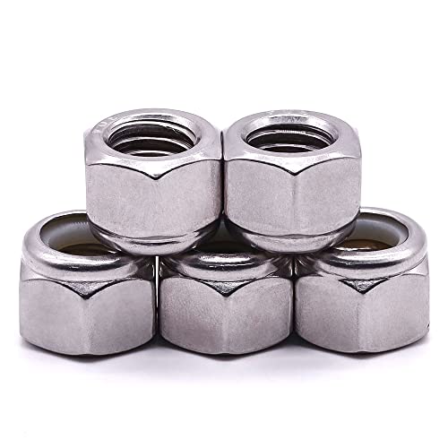 1/4"-28 Nylon Lock Nuts, 304 Stainless Steel (18-8) Hex Insert Locknuts, UNF FIne Thread, Anti-Vibration for Automotive & Home Repair, 50 Pack - size: 1/4"-28
