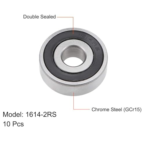 TOP-VIGOR 10Pcs 1614-2RS Deep Groove Ball Bearings, Z2 3/8 Inch x 1-1/8 Inch x 3/8 Inch Double Sealed Industrial Bearings, Chrome Steel Skateboard Bearings for Electrical Instrument Equipment - size: 1614-2RS, 3/8″x1-1/8″x3/8″