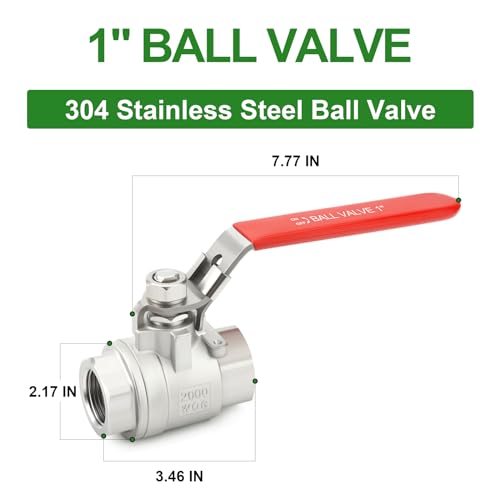 TAISHER 1PCS 1" FNPT Heavy Duty 2PC Ball Valve 304 Stainless Steel with Red Handles W0G2000 - size: 1" FNPT
