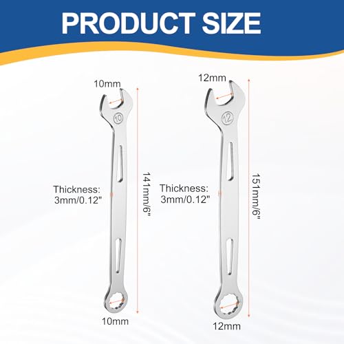 HARFINGTON 2Pcs Combination Wrench 10/12mm Metric 12-Point Box and Open End - size: 10mm/12mm
