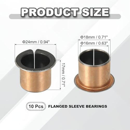 uxcell 10Pcs Flanged Sleeve Bearing 16mm Bore x 18mm OD x 17mm Length - size: 16x18x17mm, 24mm Flange Diax1.0mm Flange t