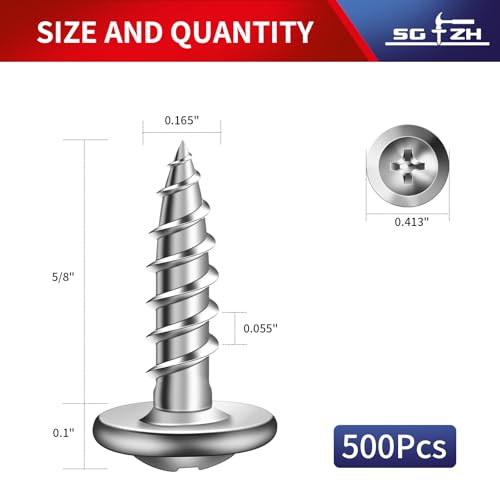 #8 x 5/8" Wood Screw 500Pcs 410 Stainless Steel Standard Thread Truss Head Fast Self Tapping by SG TZH - color: Silver - Stainless Steel, size: #8 x 5/8"