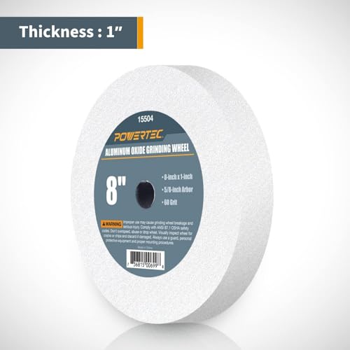 POWERTEC Bench Grinder Wheel 8 Inch White 60 & 120 Grit, White Aluminum Oxide Grinding Wheel for Bench and Pedestal Grinder, 1" Thick 5/8" Arbor, Sharpening & Shaping Drill Bits, Blade, Chisel, 2PK - size: 60/ 120 Grit, 2PK